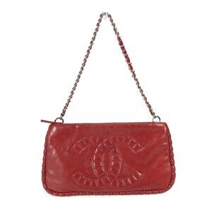 CHANEL Red Leather Shoulder Bag